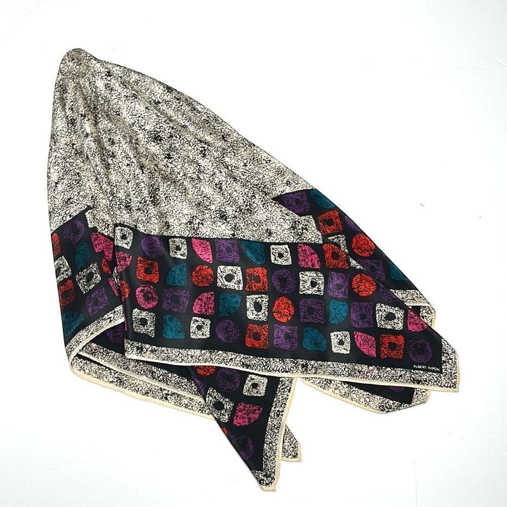 Albert Nipon Silk Square Scarf Abstract White Bla… - image 3